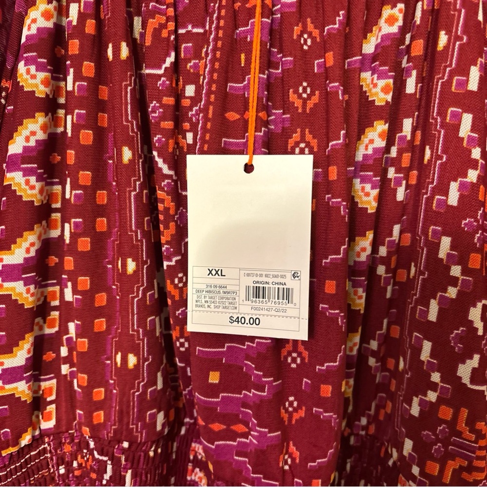 Knox Rose boho long sleeve dress deep hibiscus red Aztec hippie festival pockets - Picture 3 of 10